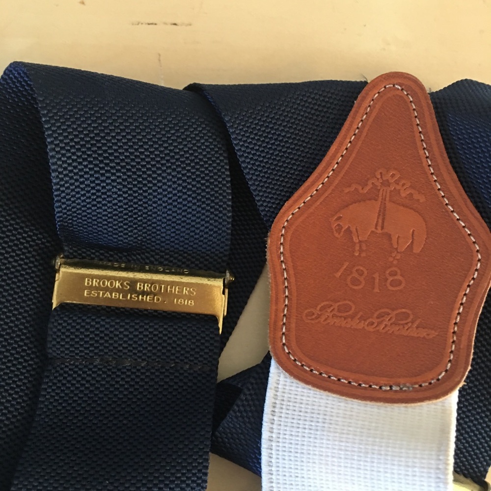 Brooks Brothers leather & canvas suspenders whiskey brown regular - Picture 3 of 5